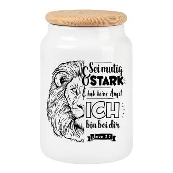 Josua 1 9 - Sei mutig und stark - Keksdose mit Holzdeckel - Weiß - Vorne