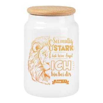 Josua 1 9 - Sei mutig und stark - Keksdose mit Holzdeckel - Weiß - Vorne