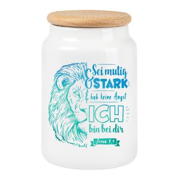 Josua 1 9 - Sei mutig und stark - Keksdose mit Holzdeckel - Weiß - Vorne