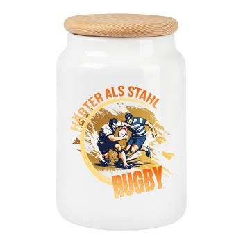 Härter als Stahl - Rugby - Keksdose mit Holzdeckel - Weiß - Vorne