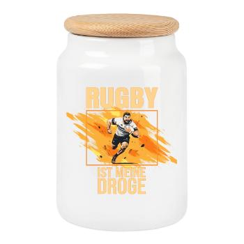 Rugby ist meine Droge - Keksdose mit Holzdeckel - Weiß - Vorne