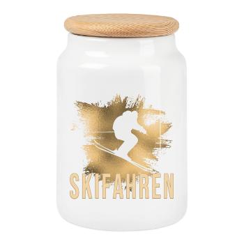 Skifahren - Keksdose mit Holzdeckel - Weiß - Vorne