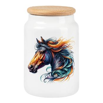 Cheval - Boîte à biscuits avec couvercle en bois - blanc - Devant