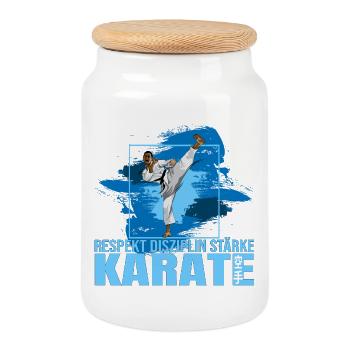 Respekt - Disziplin - Stärke - Karate - Keksdose mit Holzdeckel - Weiß - Vorne