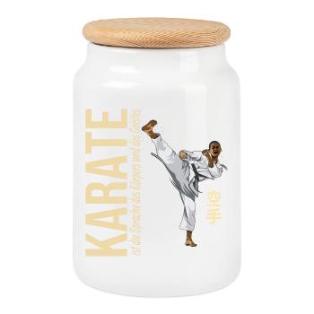 Karate ist die Sprache des Körpers und des Geistes - Keksdose mit Holzdeckel - Weiß - Vorne