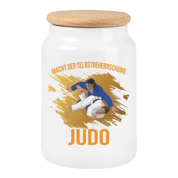 Macht der Selbstbeherrschung - Judo - Keksdose mit Holzdeckel - Weiß - Vorne