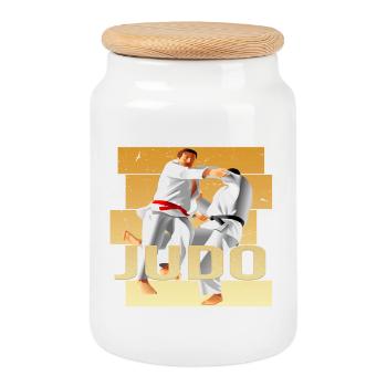 Judo - Keksdose mit Holzdeckel - Weiß - Vorne