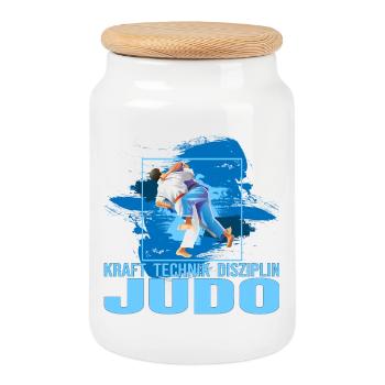 Kraft - Technik - Disziplin - Judo - Keksdose mit Holzdeckel - Weiß - Vorne