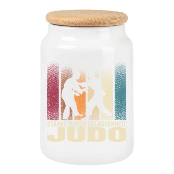 Stärke durch Gelassenheit - Judo - Keksdose mit Holzdeckel - Weiß - Vorne