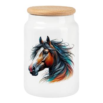 Cheval - Boîte à biscuits avec couvercle en bois - blanc - Devant
