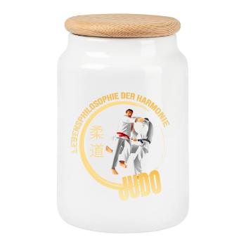 Lebensphilosophie der Harmonie - Judo - Keksdose mit Holzdeckel - Weiß - Vorne