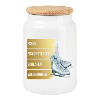 Essen -Eiskunstlaufen - Schlafen - Wiederholen - Keksdose mit Holzdeckel - Weiß - Vorne
