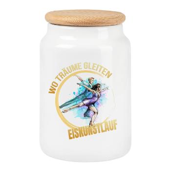 Wo träume gleiten - Eiskunstlauf - Keksdose mit Holzdeckel - Weiß - Vorne