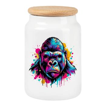 Gorilla - Cookie Jar with Wooden Lid - white - Front