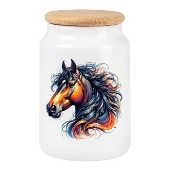Cheval - Boîte à biscuits avec couvercle en bois - blanc - Devant