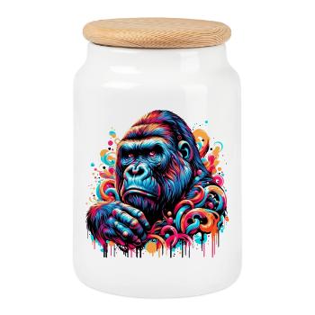 Gorilla - Cookie Jar with Wooden Lid - white - Front