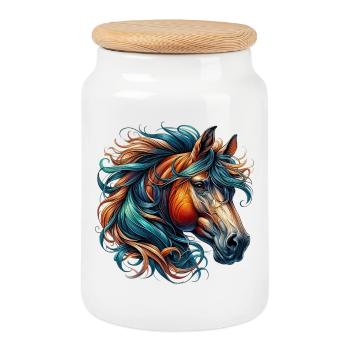 Cheval - Boîte à biscuits avec couvercle en bois - blanc - Devant