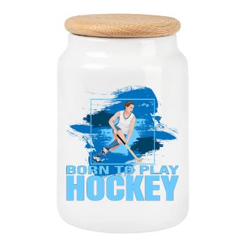 Born to play Hockey - Keksdose mit Holzdeckel - Weiß - Vorne