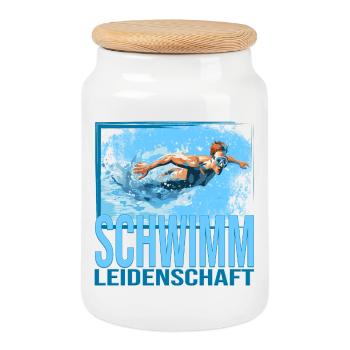 Schwimm Leidenschaft - Keksdose mit Holzdeckel - Weiß - Vorne