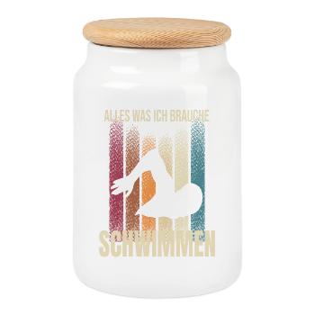 Alles was ich brauche - Schwimmen - Keksdose mit Holzdeckel - Weiß - Vorne
