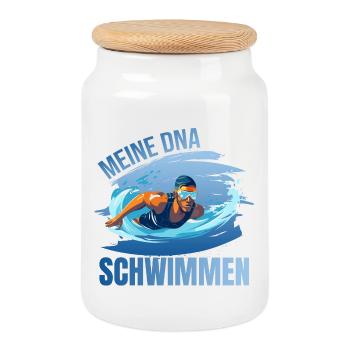 Meine DNA - Schwimmen - Keksdose mit Holzdeckel - Weiß - Vorne