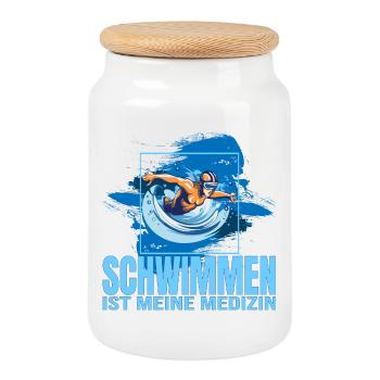 Schwimmen ist meine Medizin - Keksdose mit Holzdeckel - Weiß - Vorne