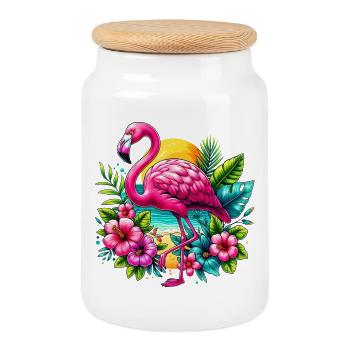 Flamingo - Keksdose mit Holzdeckel - Weiß - Vorne