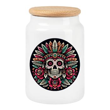 Crâne maya 2 - Boîte à biscuits avec couvercle en bois - blanc - Devant