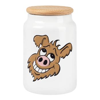 Chien cochon - rire - Boîte à biscuits avec couvercle en bois - blanc - Devant