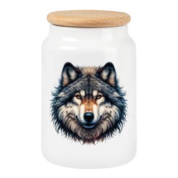 Loup - Boîte à biscuits avec couvercle en bois - blanc - Devant