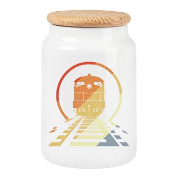 Chemin de fer rétro - Boîte à biscuits avec couvercle en bois - blanc - Devant