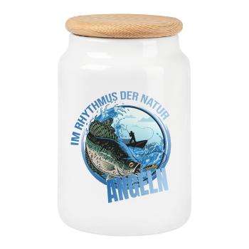 Im Rhythmus der Natur - Angeln - Keksdose mit Holzdeckel - Weiß - Vorne