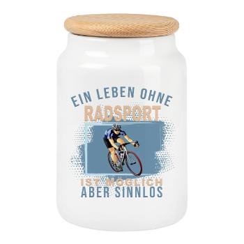 Ein Leben ohne Radsport ist möglich, aber Sinnlos - Keksdose mit Holzdeckel - Weiß - Vorne