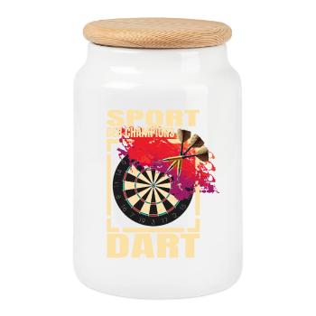 Sport der Champions - Dart - Keksdose mit Holzdeckel - Weiß - Vorne