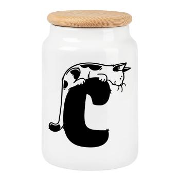 Katze Buchstabe C - Keksdose mit Holzdeckel - Weiß - Vorne