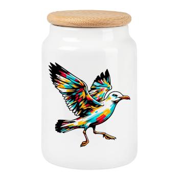 Gull - Cookie Jar with Wooden Lid - white - Front