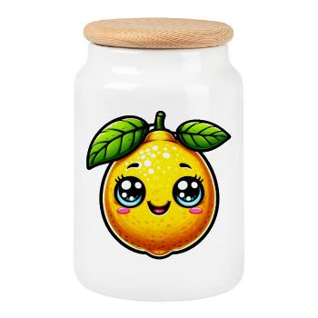 Lemon Lemons - Cookie Jar with Wooden Lid - white - Front
