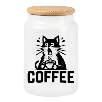 Katzen-Kaffee - Keksdose mit Holzdeckel - Weiß - Vorne