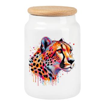 Cheetah - Cookie Jar with Wooden Lid - white - Front