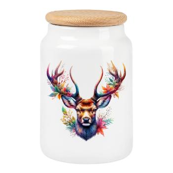 Deer - Cookie Jar with Wooden Lid - white - Front