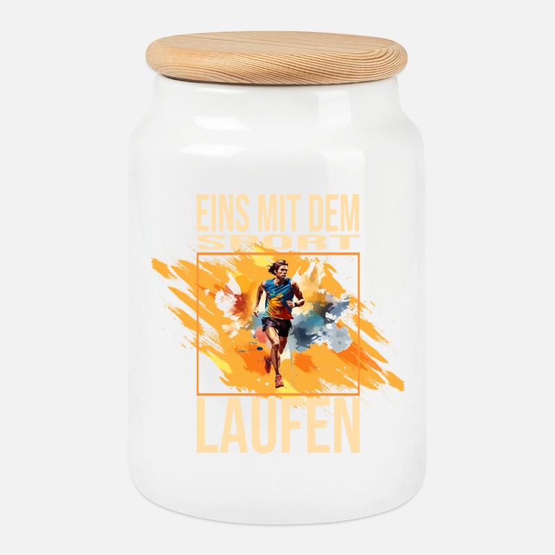 Eins mit dem Sport - Laufen - Keksdose mit Holzdeckel - Weiß