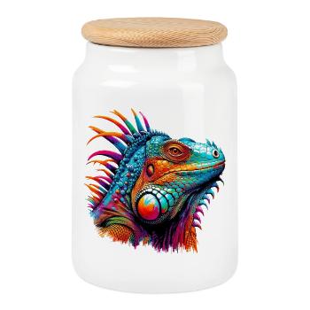 Iguana - Cookie Jar with Wooden Lid - white - Front