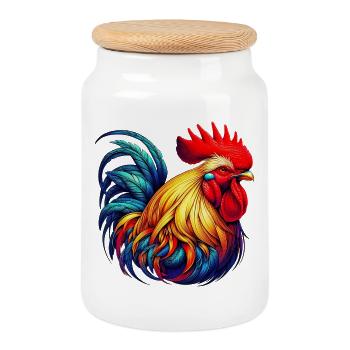 Rooster Hen - Cookie Jar with Wooden Lid - white - Front