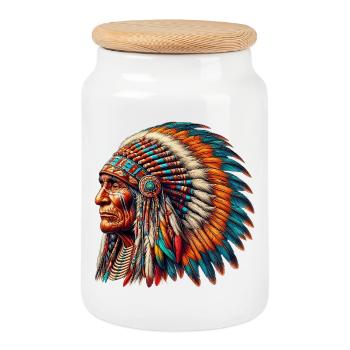 American Indian American Red Skin - Cookie Jar with Wooden Lid - white - Front