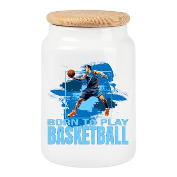 Born to play - Basketball - Keksdose mit Holzdeckel - Weiß - Vorne