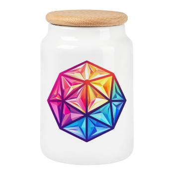 Geometrischer W20 D20 Würfel – Fantasy RPG - Keksdose mit Holzdeckel - Weiß - Vorne