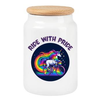 Ride with Pride - Cookie Jar with Wooden Lid - white - Front