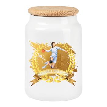Handball Champion - Keksdose mit Holzdeckel - Weiß - Vorne