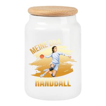 Meine DNA - Handball - Keksdose mit Holzdeckel - Weiß - Vorne