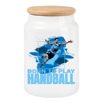 Born to play Handball - Keksdose mit Holzdeckel - Weiß - Vorne